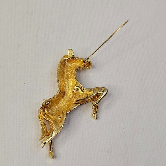 Oleg Cassini 1964 Gold Tone Zebra Horse Brooch Clear Rhinestone Marked Pin VTG - Picture 4 of 7